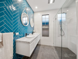 blue tiles in bathroom